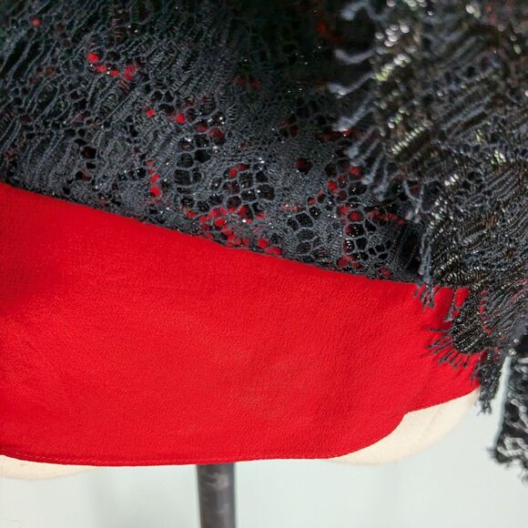 Silk Lace Top Blouse S Black Red Vintage Goth Overlay Holiday Christmas 10 - Picture 7 of 10